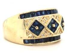 14kt Yellow gold sapphire and diamond Lattice ring