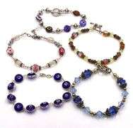 Group lot of 5 Vintage 925 sterling silver beaded bracelets