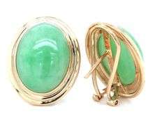 14kt Yellow gold oval Jade clip on earrings