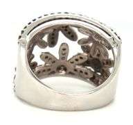 14kt White gold 0.55ctw black and white diamond floral wide ring