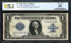 1923 Fr. 237 $1 Silver Certificate “Horseblanket” Speelman / White – PCGS Banknote Very Fine 20