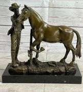Hand Crafted Cowboy and his Trusted Horse Bronze Sculpture