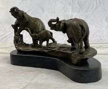 Three Elephants Walking Bronze Statue