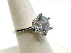 Ladies White Gold Sparkling Near Flawless Ice White CZ Solitaire Ring