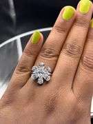 14K WHITE GOLD LAB DIAMOND FLOWER RING PEAR OVAL 4.62CT