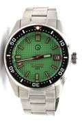 Islander automatic on Mint green waffle dial and coral red accents watch