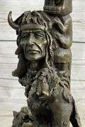 Legend Indian Chief with Wolf and Eagle Bronze Sculpture