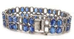 Sparkling 34.12CTW Oval Faceted Kyanite & 5.00CTW Diamond Bracelet in 14K White Gold Over Sterling S