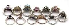 Big group lot of Vintage 925 sterling silver gemstone rings