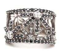 14kt White gold 0.55ctw black and white diamond floral wide ring