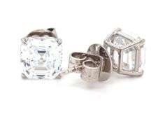 14kt White gold Asscher cut cubic zirconia stud earrings