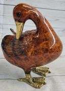 Standing Duck Brass Cold Painted Bird Sculpture