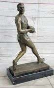 Hot Cast Rugged Rugby Player Bronze Sculpture Marble Base Statue Figure