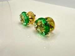14 Kt. Yellow Gold Plate 16 Ctw Bright Simulated Paraiba Tourmaline Earrings