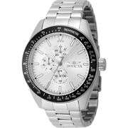 Invicta Aviator Men's Stainless Steel Watch – Silver Dial, Dual Time, 45mm