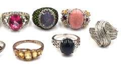 Big group lot of Vintage 925 sterling silver gemstone rings