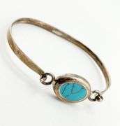 925 Sterling Silver Mexico Navajo-Style Handmade Natural Turquoise Center Cuff Bracelet