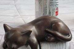 Desk Top Adorable Cat Bronze Sculpture