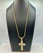 Amazing Yellow Gold Plated Sparkling Cross Pendant Necklacee