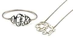 Set of 925 sterling silver Initial cuff bangle and necklace