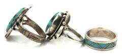 Group lot of 3 Vintage 925 sterling silver turquoise rings