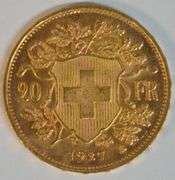 Superb Gem BU 1927 Swiss 20 Francs Gold Piece