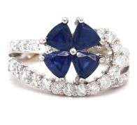 14kt White gold sapphire flower and diamond ring