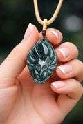 Natural Green Jade Nine Tailed Fox Pendant Amulet