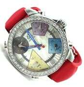 Jacob & Co five time zone quartz 40mm diamond bezel on red trap leather watch
