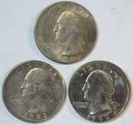 3 Nice 1983 Slightly off-center Washington Quarter Errors in AU to BU