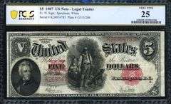 1907 $5 Legal Tender Note – Fr. 91 Speelman / White – PCGS Banknote Very Fine 25