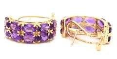 14kt Yellow gold amethyst double row oval earrings