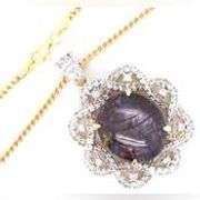 Gorgeous Rare Unheated Huge 46.00CTS Round Cabochon-Cut Ruby & 3.94CTW  White Sapphires in 14K Yello