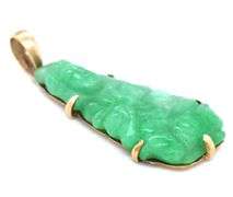 Carved Jade Buddha Pendant set in 14K YG