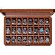 24 Slot Leather Watch Display Case with Glass Lid