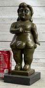 Young Girl Bronze Sculpture on Marble Base