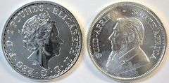 Superb Gem BU 2019 2 Pound British Britannia 1 oz silver & 2021 1 oz silver Krugerrand
