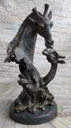 African Giraffe With Cub Bust Bronze Sculpture