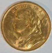 Superb Gem BU 1922 Swiss 20 Francs Gold Piece