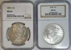 Super nice pair of NGC MS64 graded Morgan Silver Dollars: 1881-S & 1898