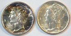 Gem BU 1935-P & 1936-P Mercury Dimes. FSB