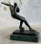 Ice Skater Bronze Sculpture on Marble Base Figurine