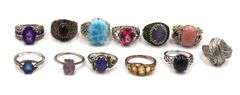 Big group lot of Vintage 925 sterling silver gemstone rings