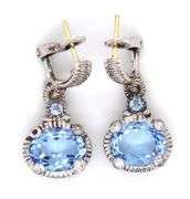 925 Sterling silver Judith Ripka blue CZ dangle earrings