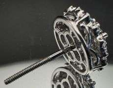 14K White Gold Round Brilliant Cut Diamond Cluster Earrings of 1.20 CT