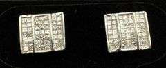 14K White Gold Princess Cut Diamond Cluster Earrings of 1.00 CT