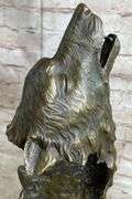 Two Wolves Head Bust Bronze Sculpture