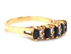 Tasteful 14K YG Ring with Marquise Sapphires & Diamonds