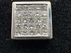 14K White Gold Princess Cut Diamond Cluster Earrings of 1.0 CT