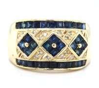 14kt Yellow gold sapphire and diamond Lattice ring